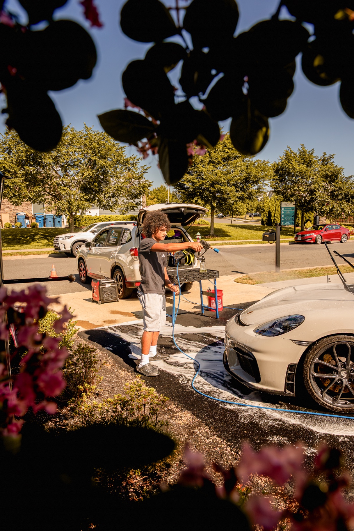 Hand wash on a Porsche during a mobile detailing appointment in Martinsburg, WV